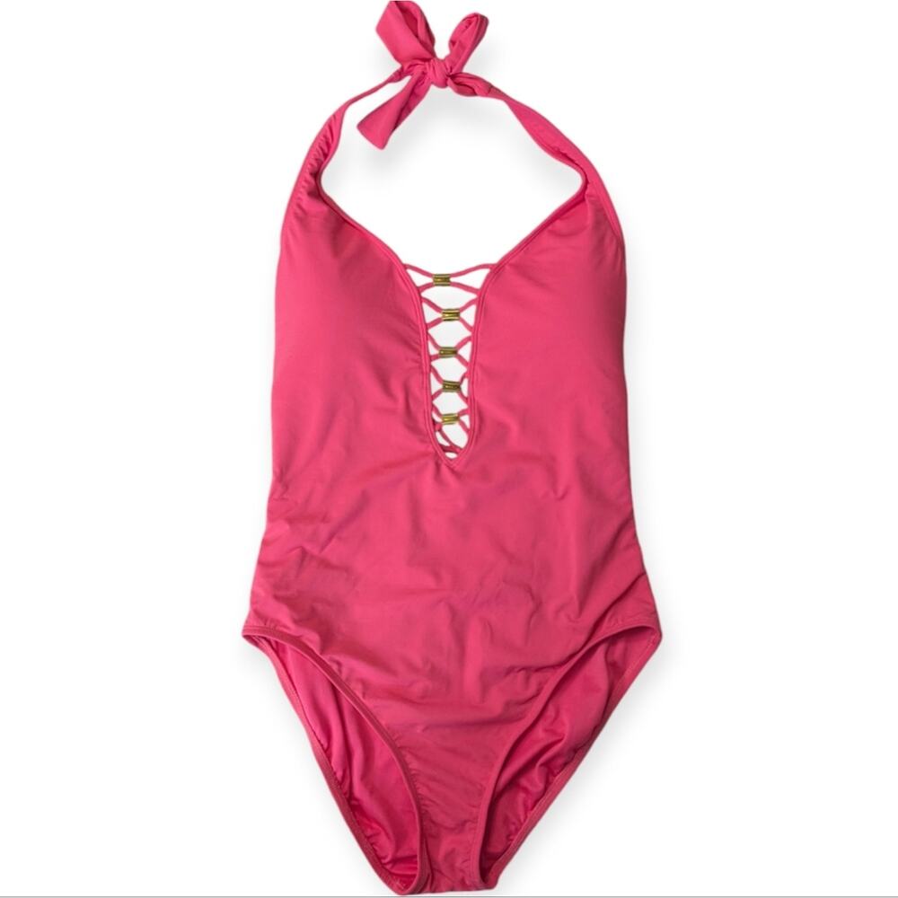 Bleu Rod Beattie Women's Paradise Found Lace Down One Piece Swim suit sz 10